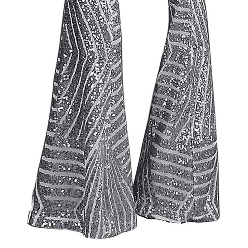 Silver Sequin Bell Bottom Pants - image 1